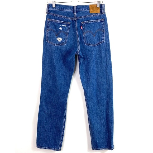 LEVI’S Premium Wedgie Straight High Rise Jeans Distressed in Medium Washed Sz 28 - Picture 4 of 11